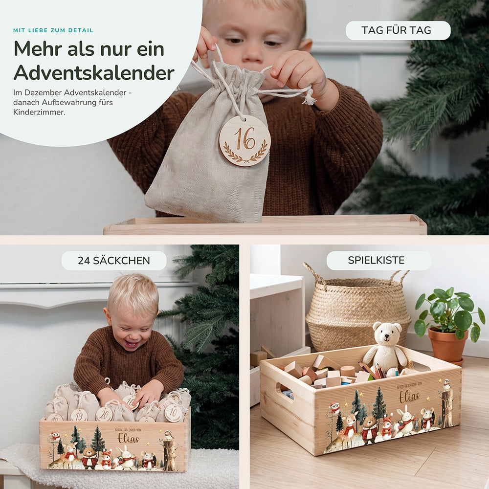 Adventskalender zum Befüllen "Weihnachten im Winterwald" personalisiert