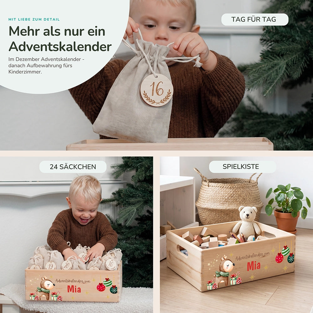 Personalisierter Adventskalender zum Befüllen - Reh mit Geschenken