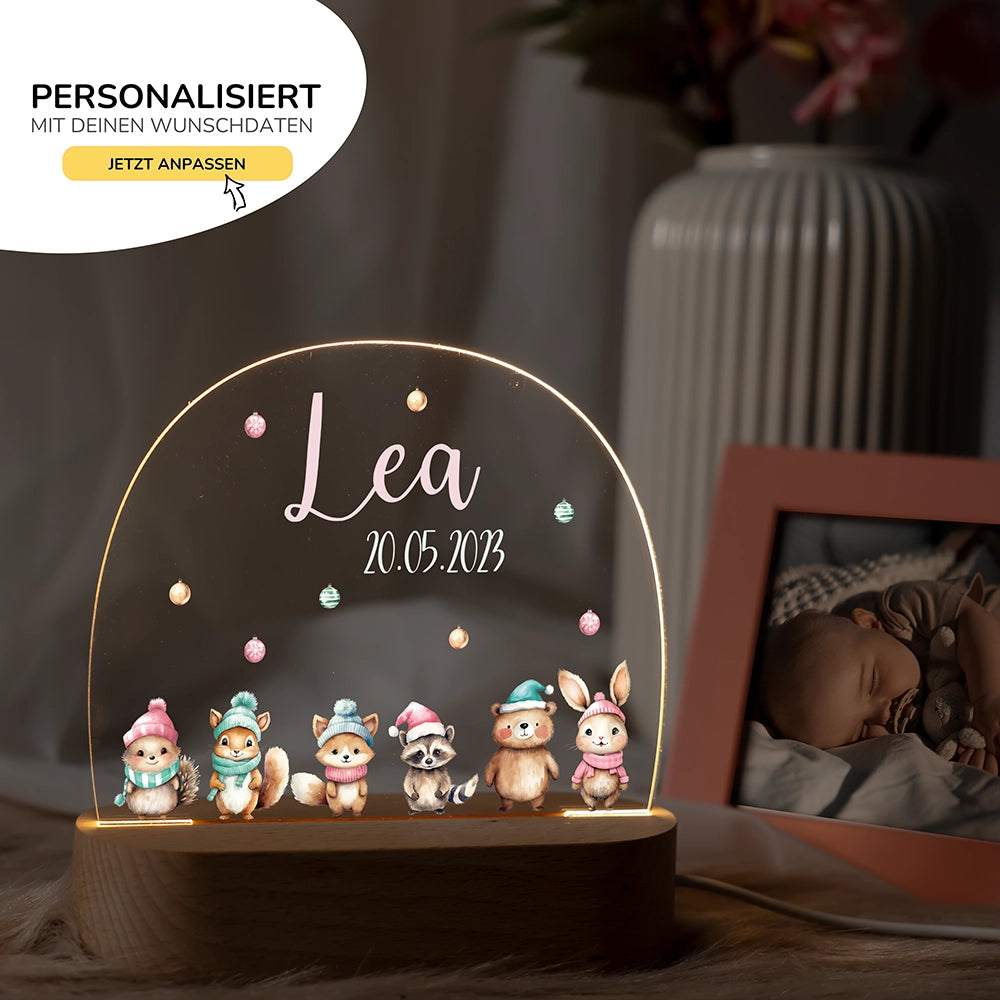Nachtlicht Tiere mit Namen im Kinderzimmer – personalisiertes Geschenk zur Geburt