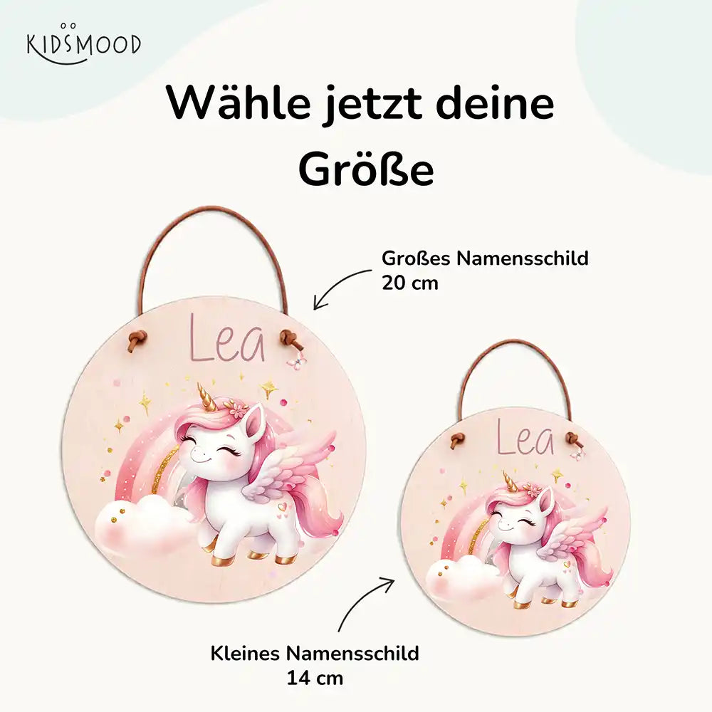 Türschild Kinderzimmer Einhorn, mit fertig montiertem Lederband zum Aufhängen
