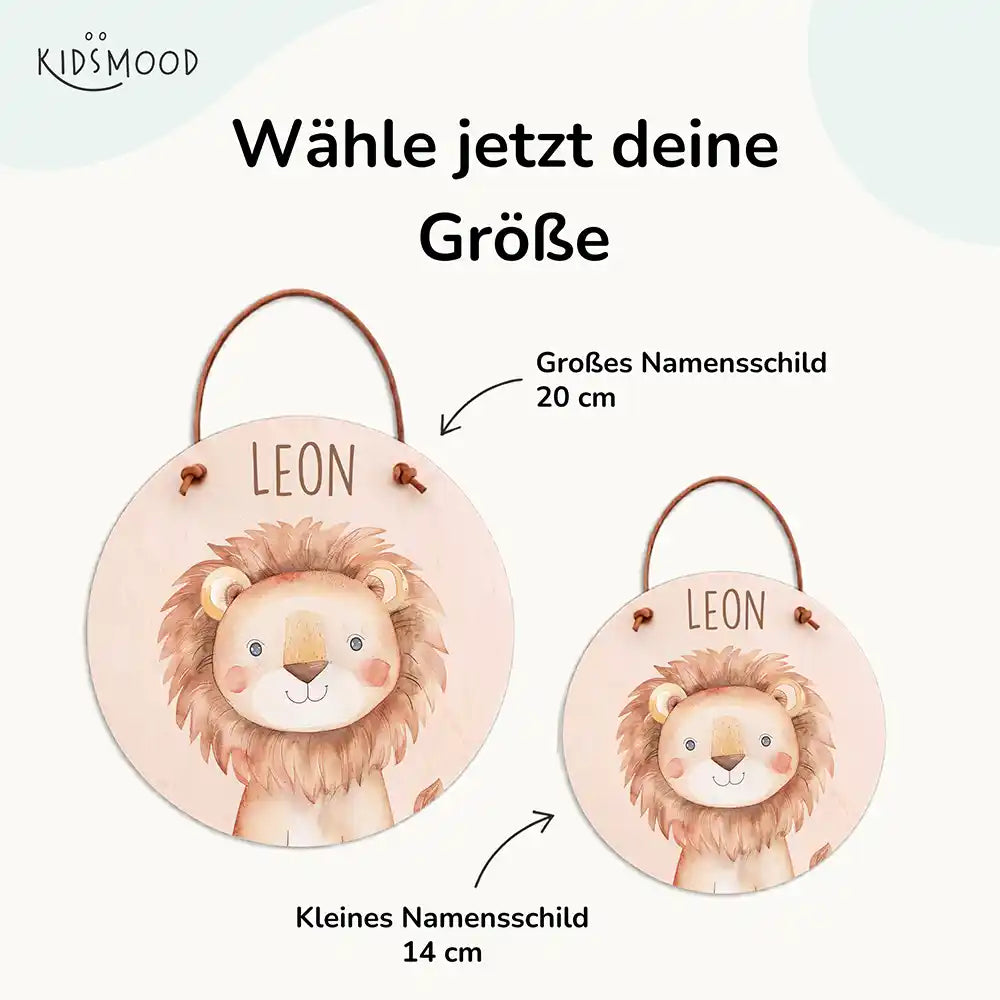 Türschild Kinderzimmer Löwe, mit fertig montiertem Lederband zum Aufhängen