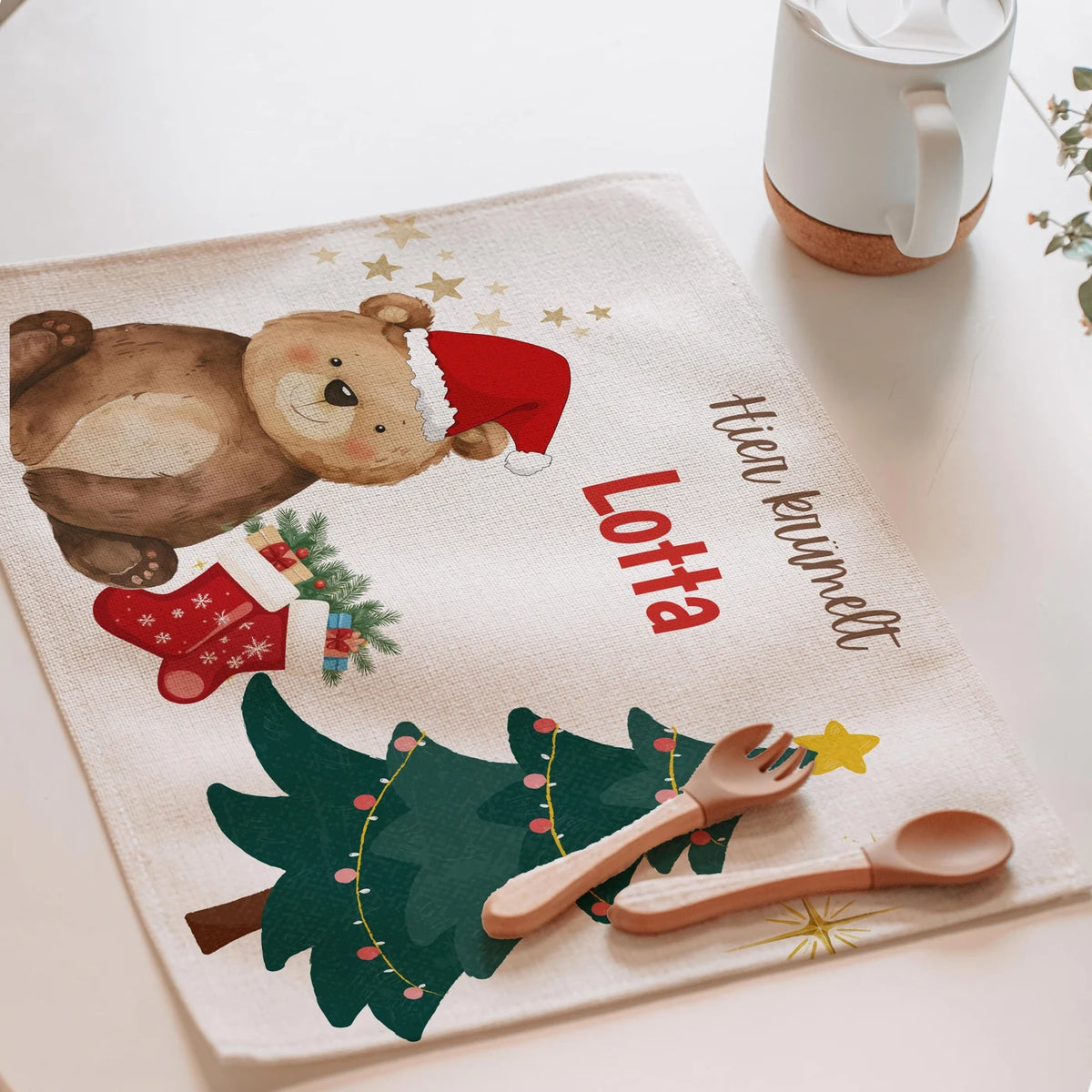 Tischset Kinder personalisiert Weihnachtsmotiv - Süßer Bär