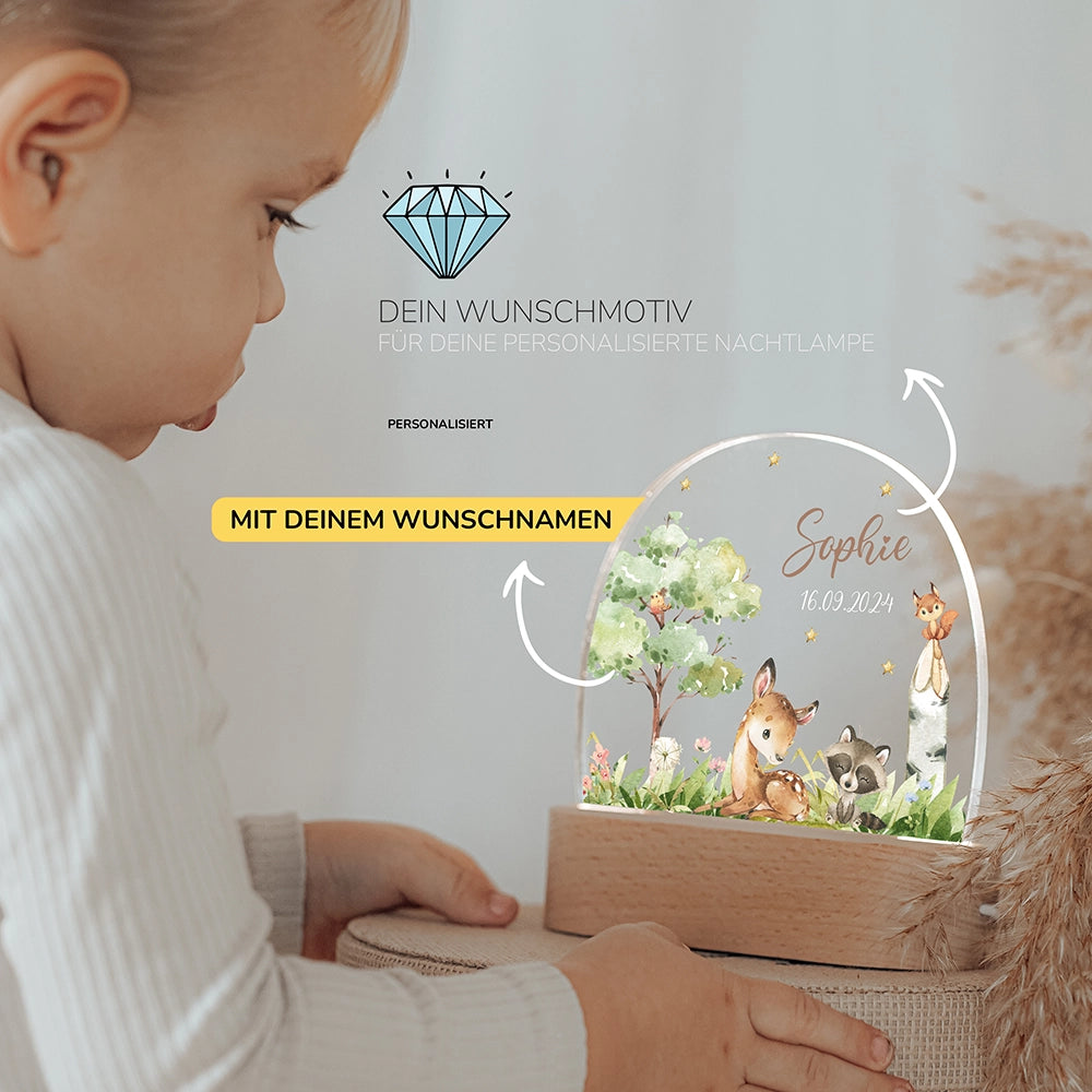 Kleinkind mit Nachtlicht Reh mit Wunschnamen – Babygeschenk personalisiert