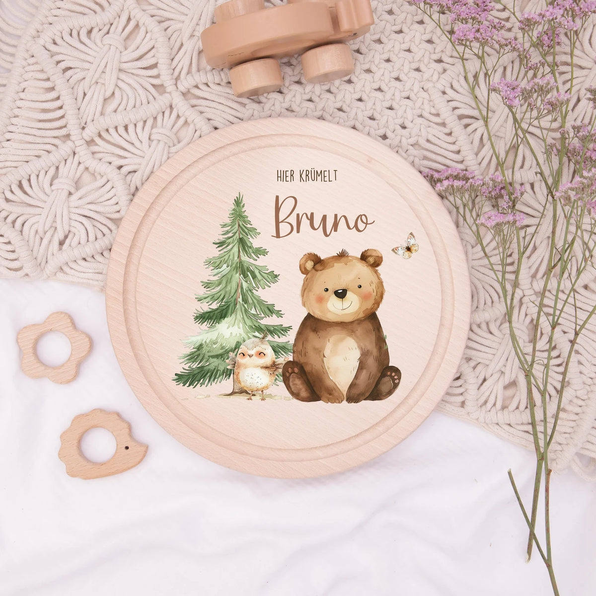 Rundes personalisiertes Frühstücksbrettchen Papa Bär mit Namen für Kinder