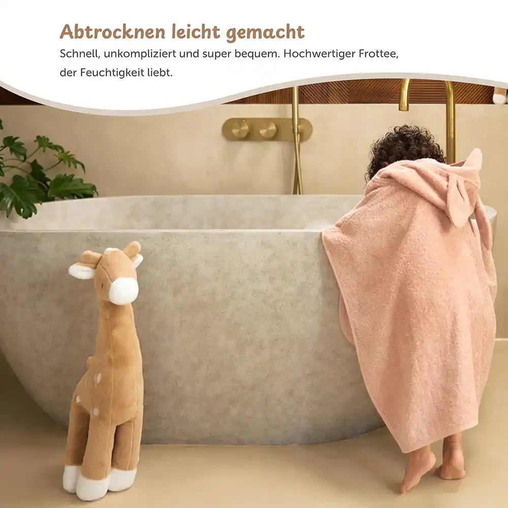 Kapuzenhandtuch Baby personalisiert in Rosé, ideal zum Abtrocknen nach dem Baden, hoher Komfort und Weichheit.