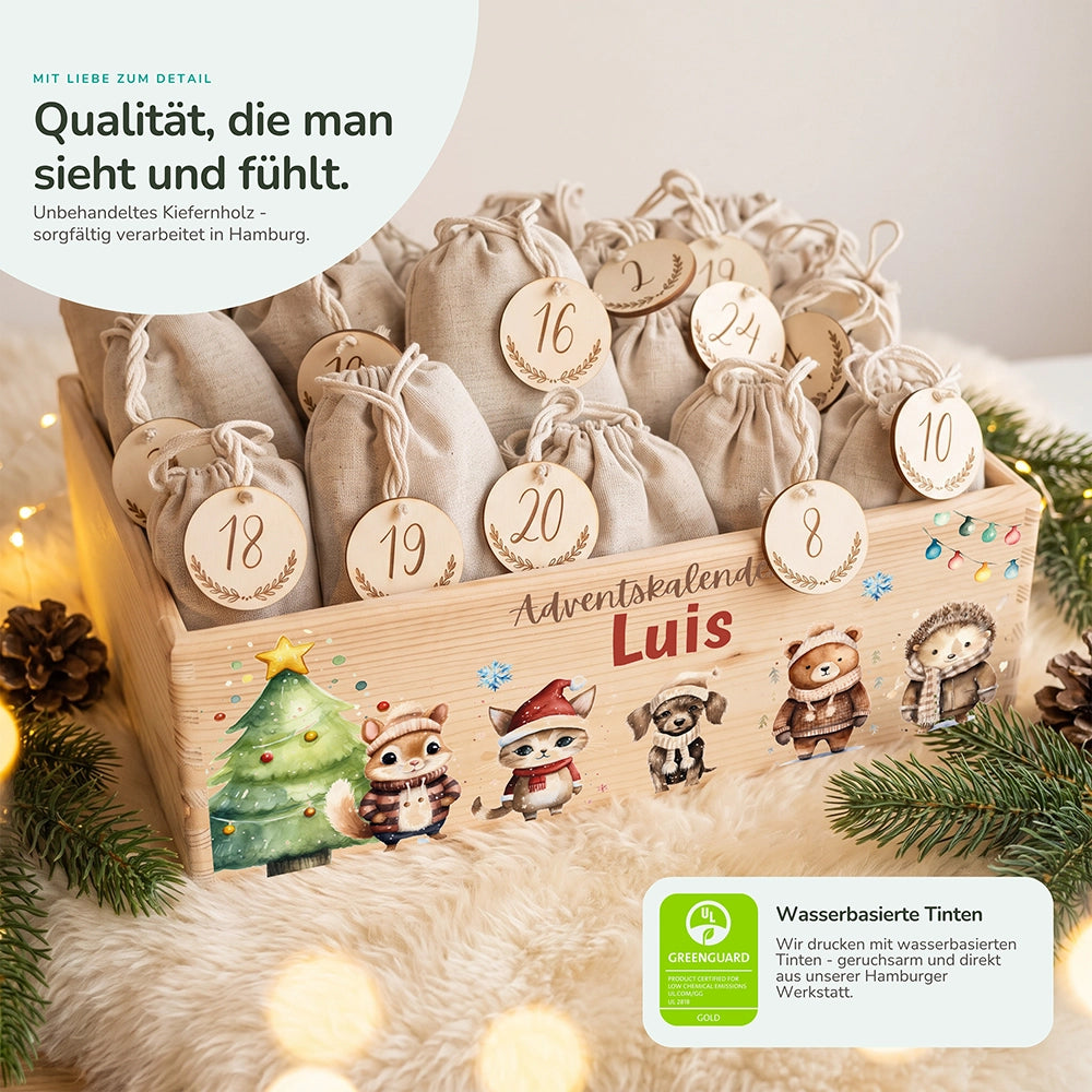Personalisierter Adventskalender zum Befüllen - Tierfamilie im Winterwald