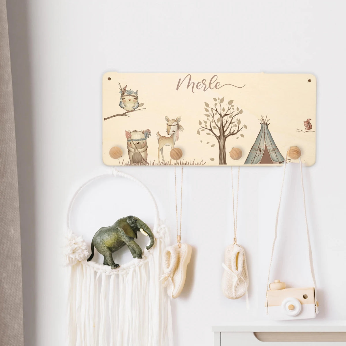 Kindergarderobe Holz personalisiert - Woodland