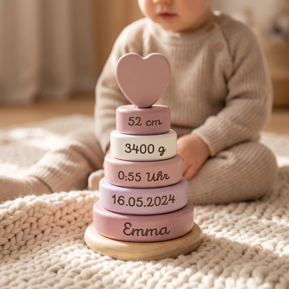 Stapelturm personalisiert in Rosa, Kleinkind ab 12 Monaten