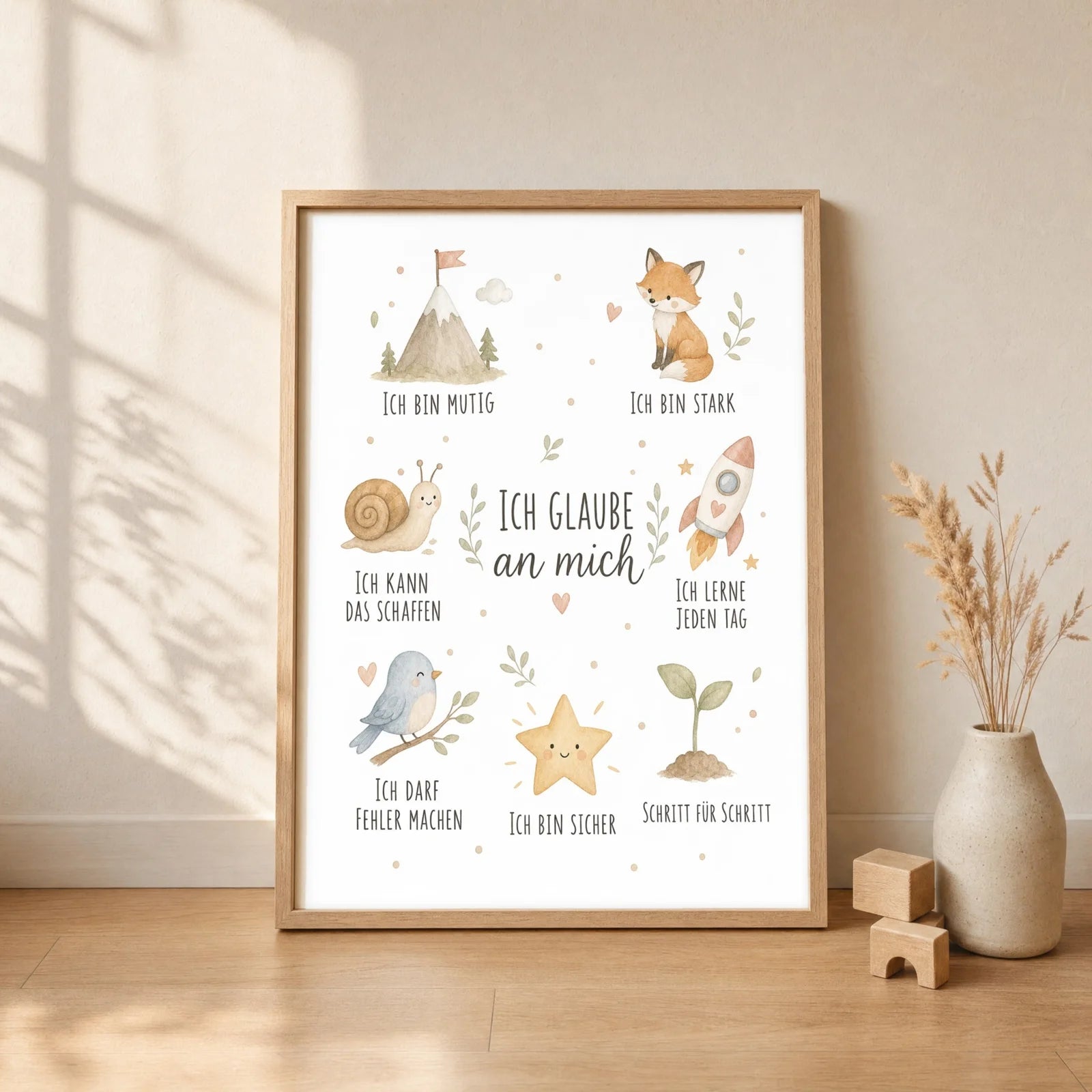 Affirmationsposter Kinderzimmer Collage Ich glaube an mich, gerahmt im Format 30 x 40 cm
