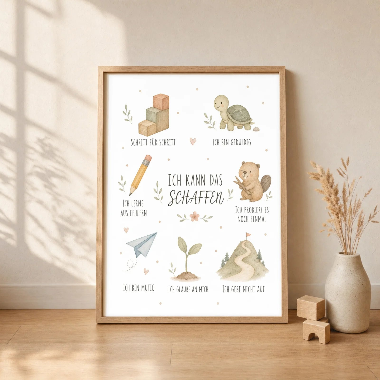 Affirmationsposter Kinderzimmer Collage Ich kann das schaffen, gerahmt im Format 30 x 40 cm