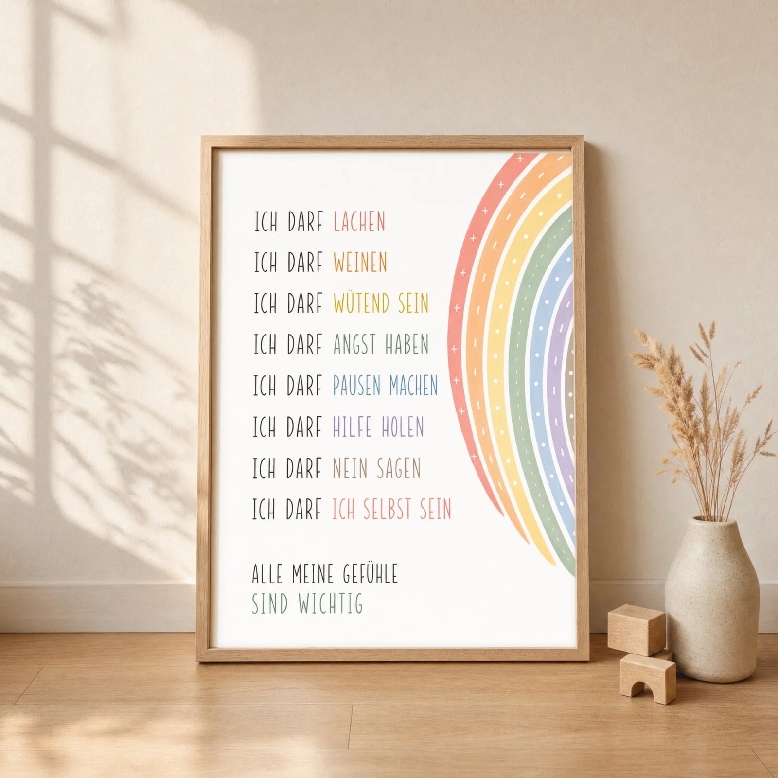 Affirmationsposter Kinderzimmer Minimal Ich darf, gerahmt im Format 30 x 40 cm