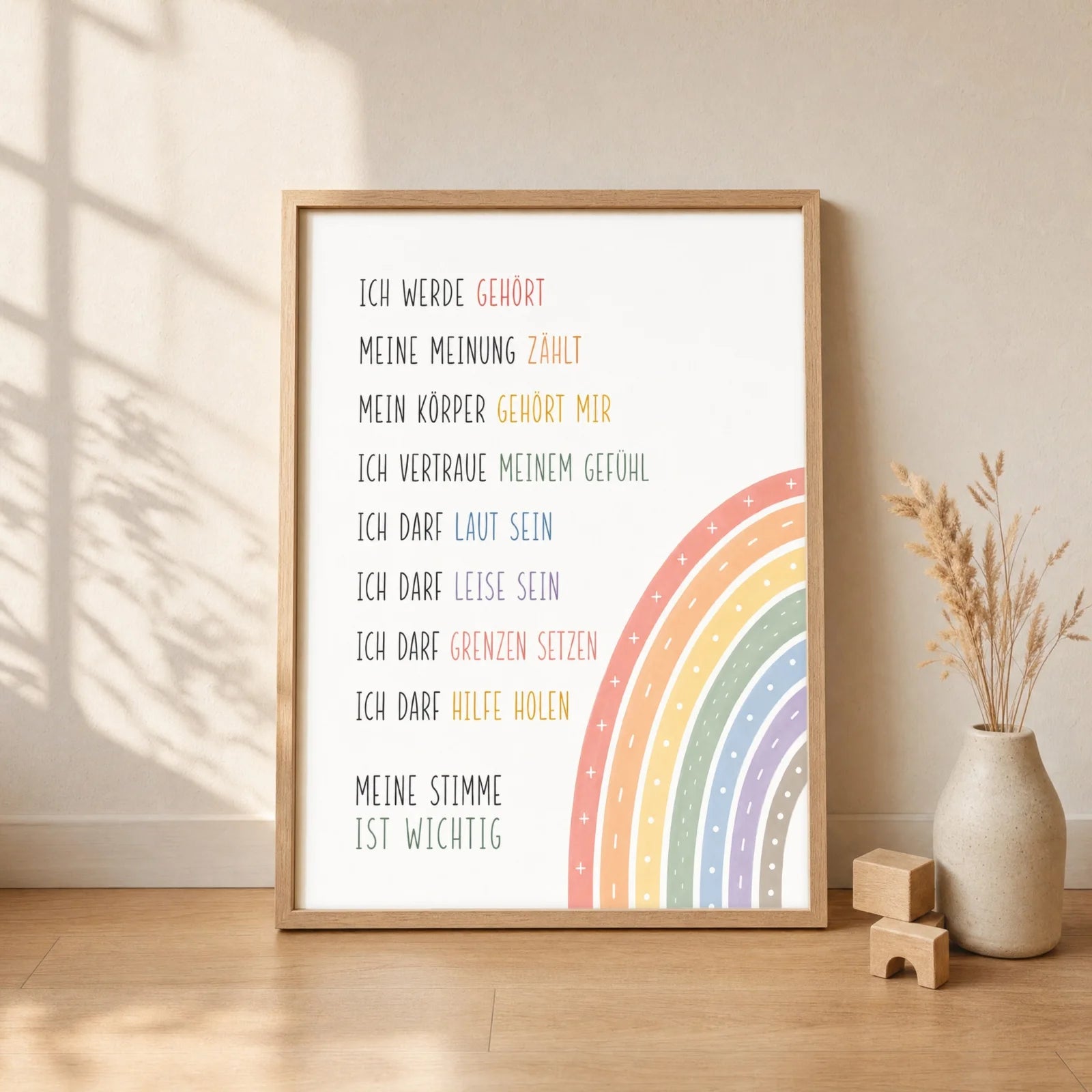 Affirmationsposter Kinderzimmer Minimal Meine Stimme, gerahmt im Format 30 x 40 cm
