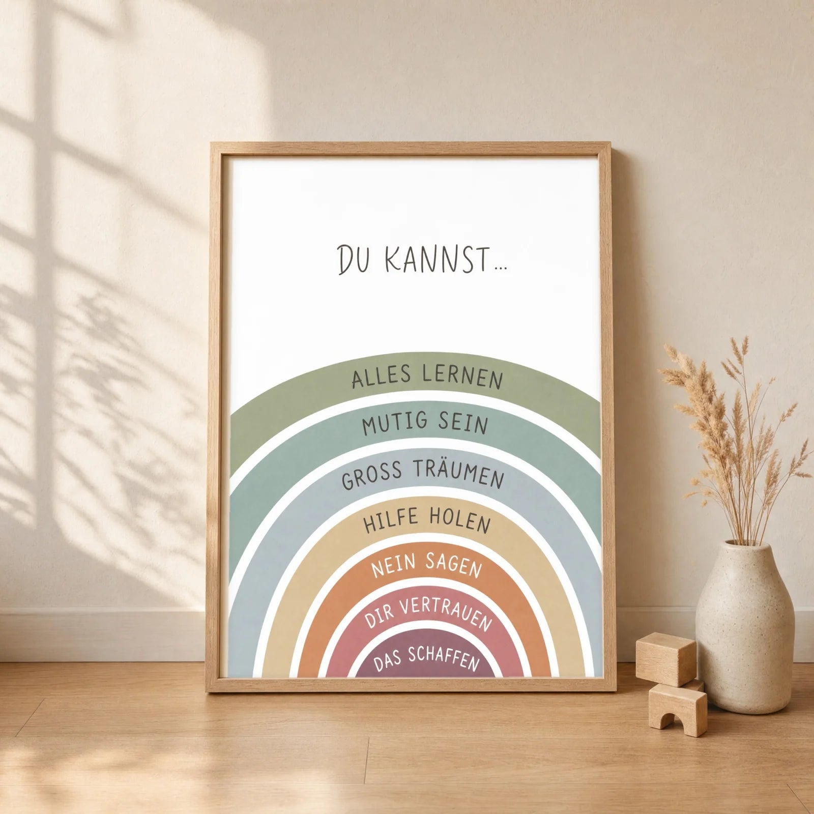 Affirmationsposter Kinderzimmer Regenbogen Du kannst, gerahmt im Format 30 x 40 cm