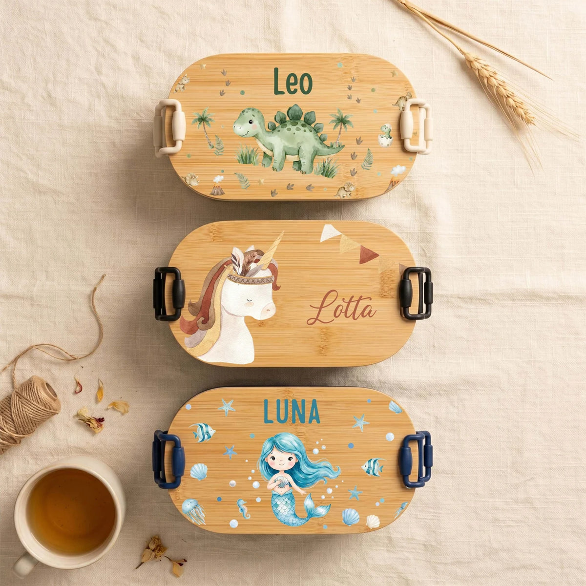 Brotdose Kinder personalisiert, Einhorn Boho