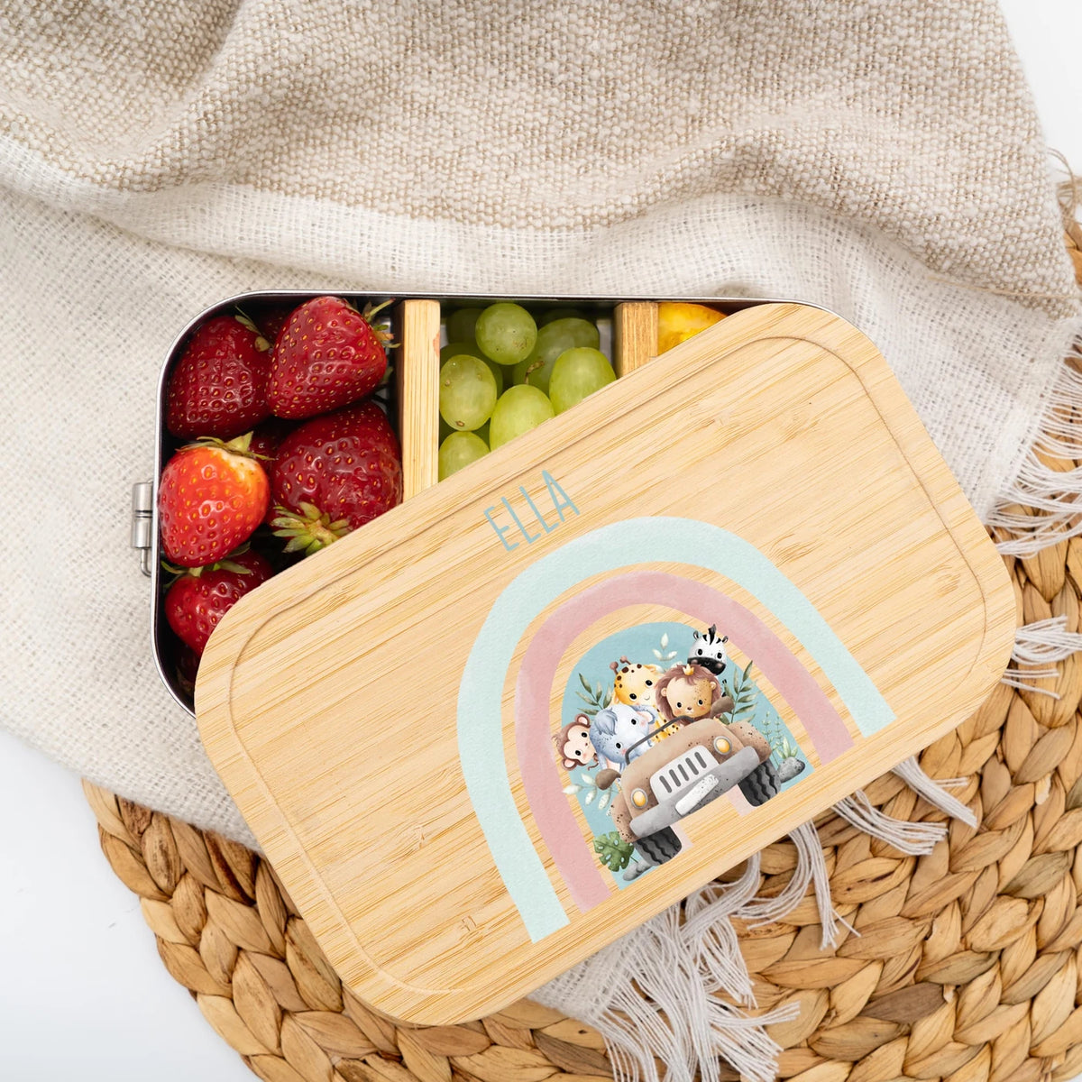 Brotdose Kinder personalisiert - Regenbogen Safari