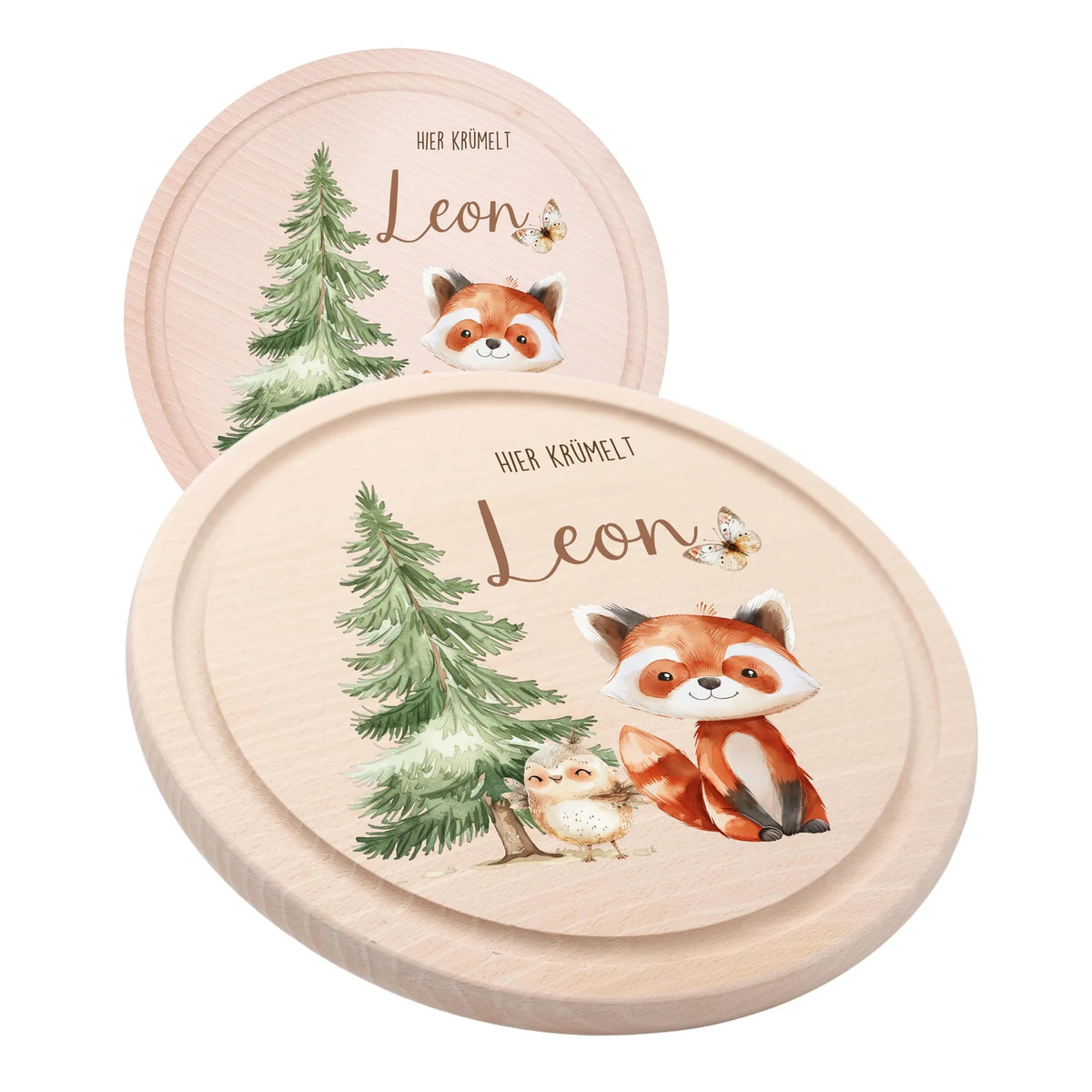 Rundes personalisiertes Frühstücksbrettchen Fuchs mit Namen für Kinder