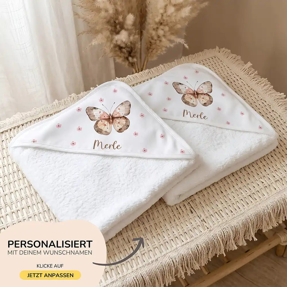 Personalisiertes Kapuzenhandtuch Baby Schmetterling Boho – 500 g/qm Baumwoll-Frottee Detail