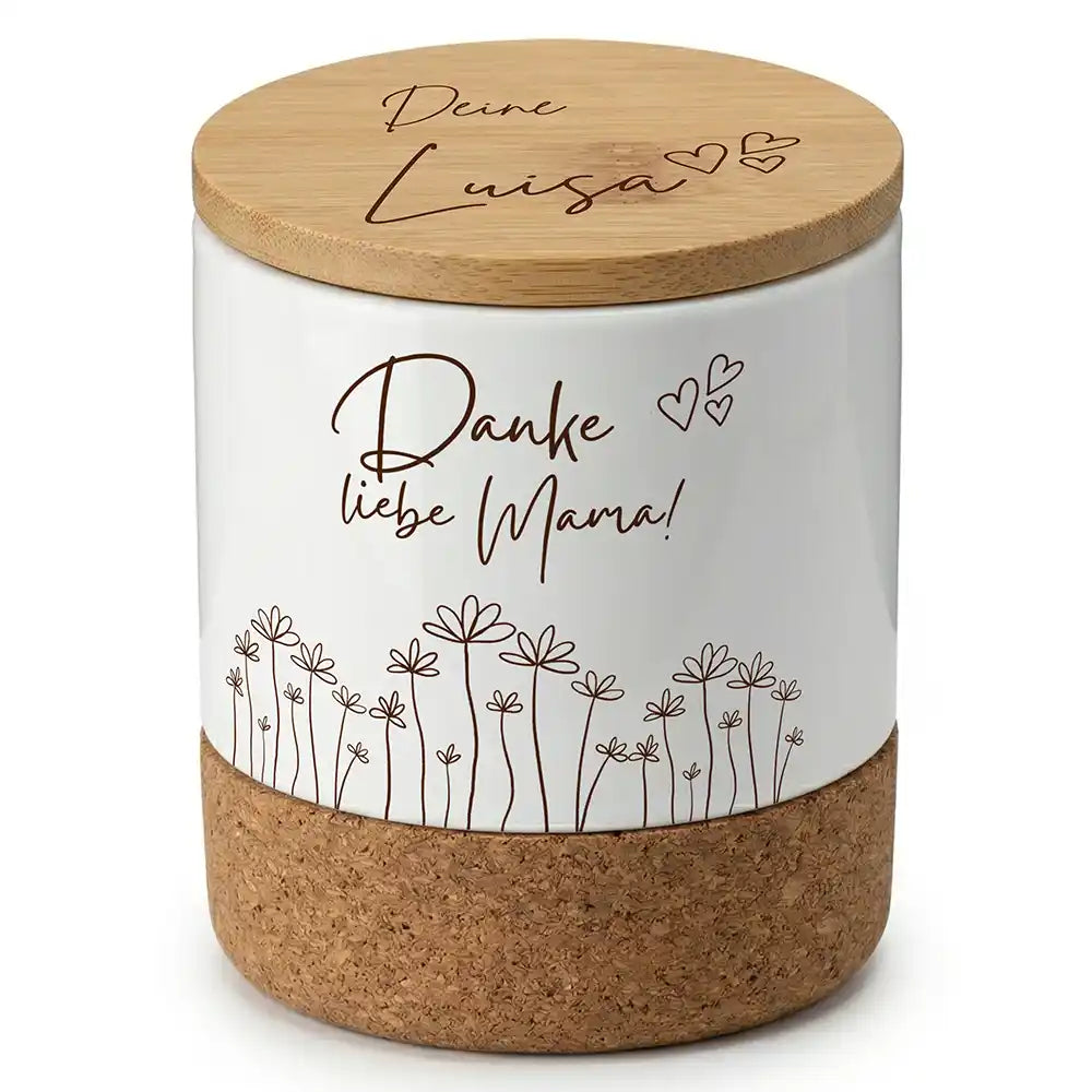 Duftkerze Vanille Keramik Danke Mama Wildblumen – Dreiviertel-Ansicht Keramikbecher