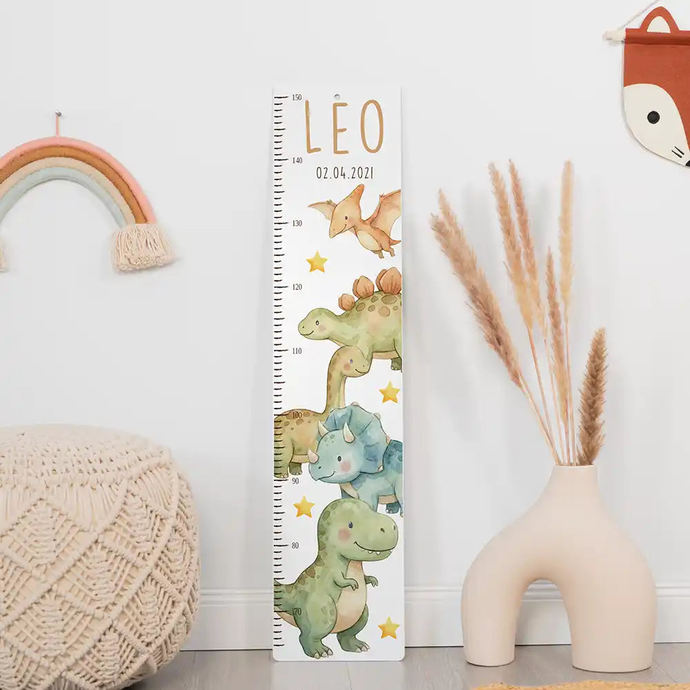 Messlatte Kinder Holz & Aluverbund - Niedliche Dinosaurier