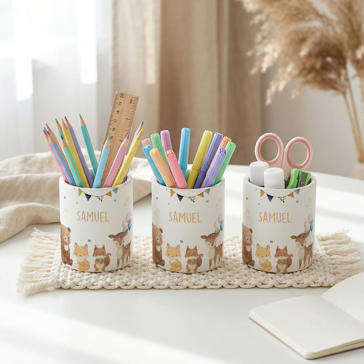 Personalisierter Stiftehalter Waldtiere Party – Keramik mit Wunschname