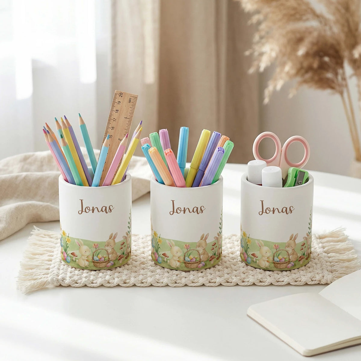 Personalisierter Stiftehalter Ostern Hasen – Keramik mit Wunschname