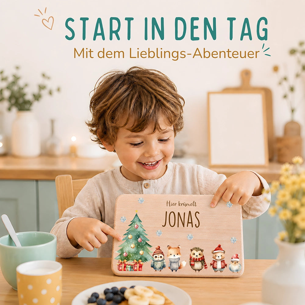 Frühstücksbrettchen Weihnachten mit Tierfreunden - Geschenk Weihnachten