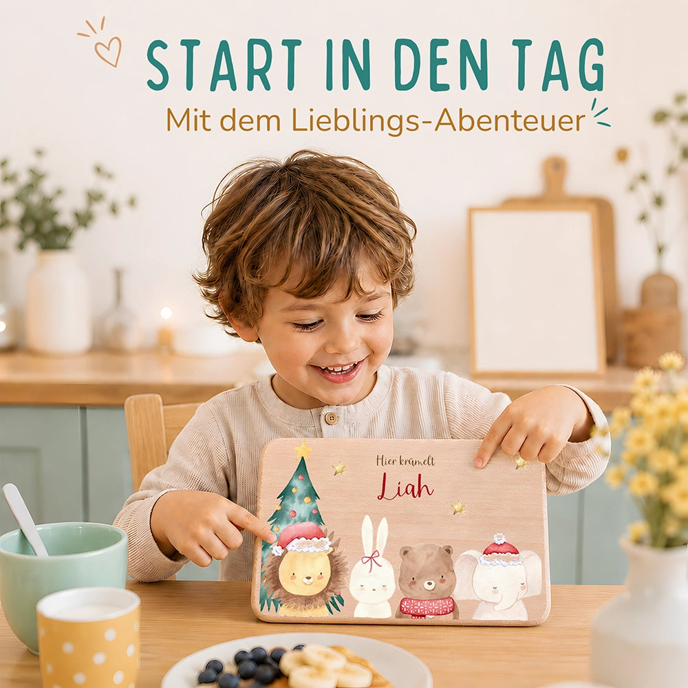 Frühstücksbrettchen Weihnachten mit weihnachtlichem Tiertrio - Geschenk Weihnachten