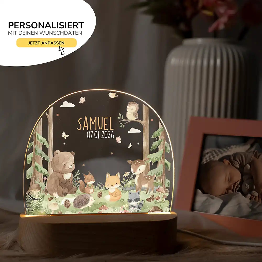 Nachtlicht Kinder personalisiert - Liebevolle Waldfreunde