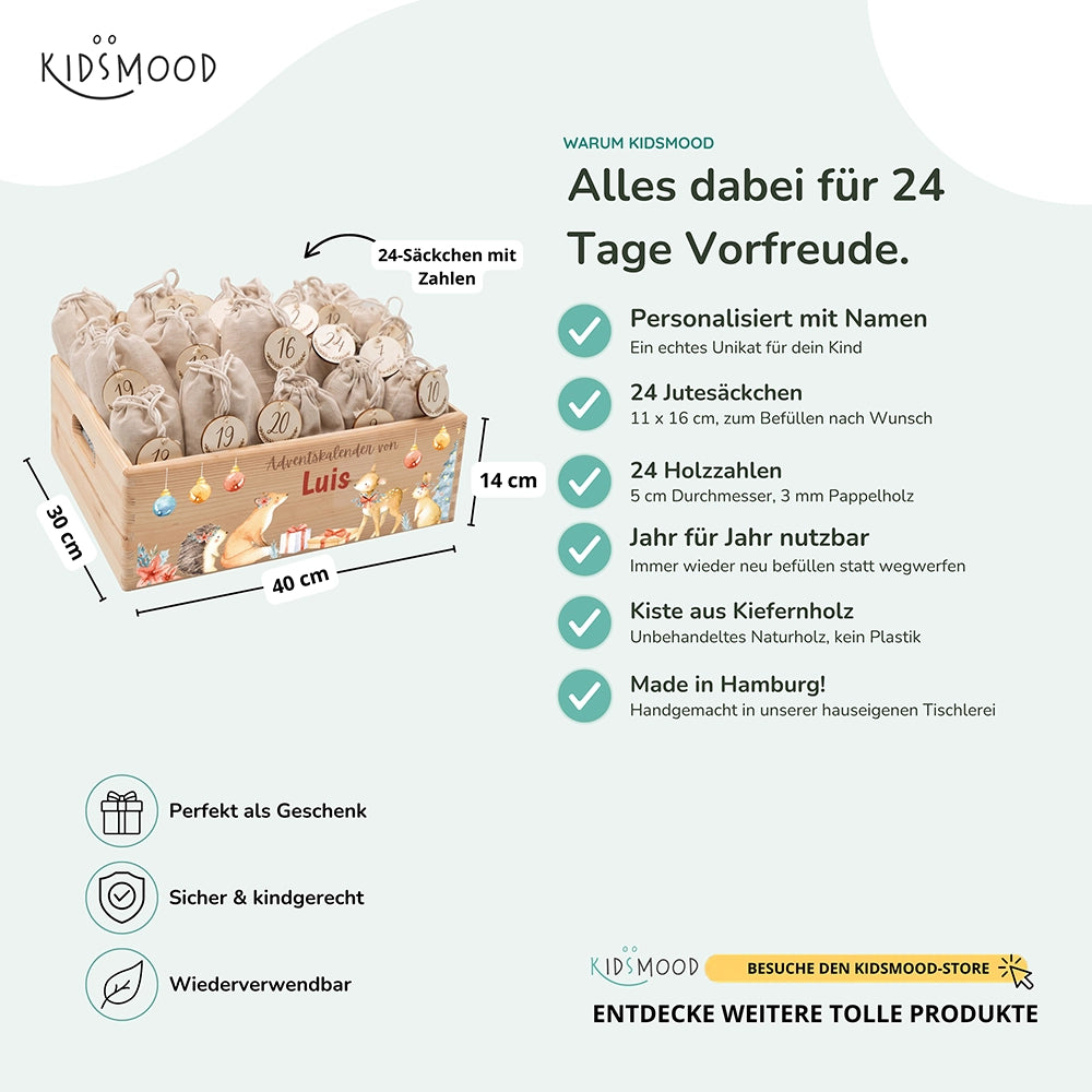 Personalisierter Adventskalender zum Befüllen - Fuchs und Reh