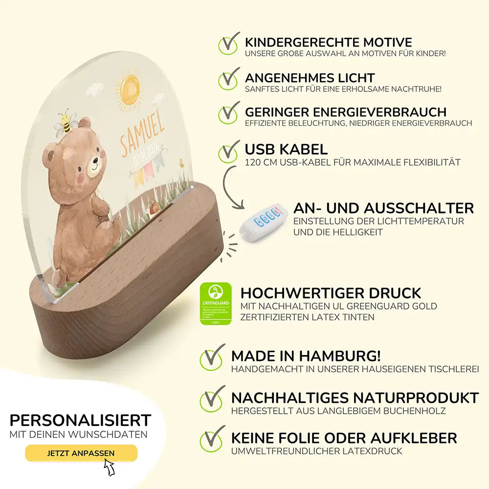 Nachtlicht Kinder personalisiert - Niedlicher Waldbär