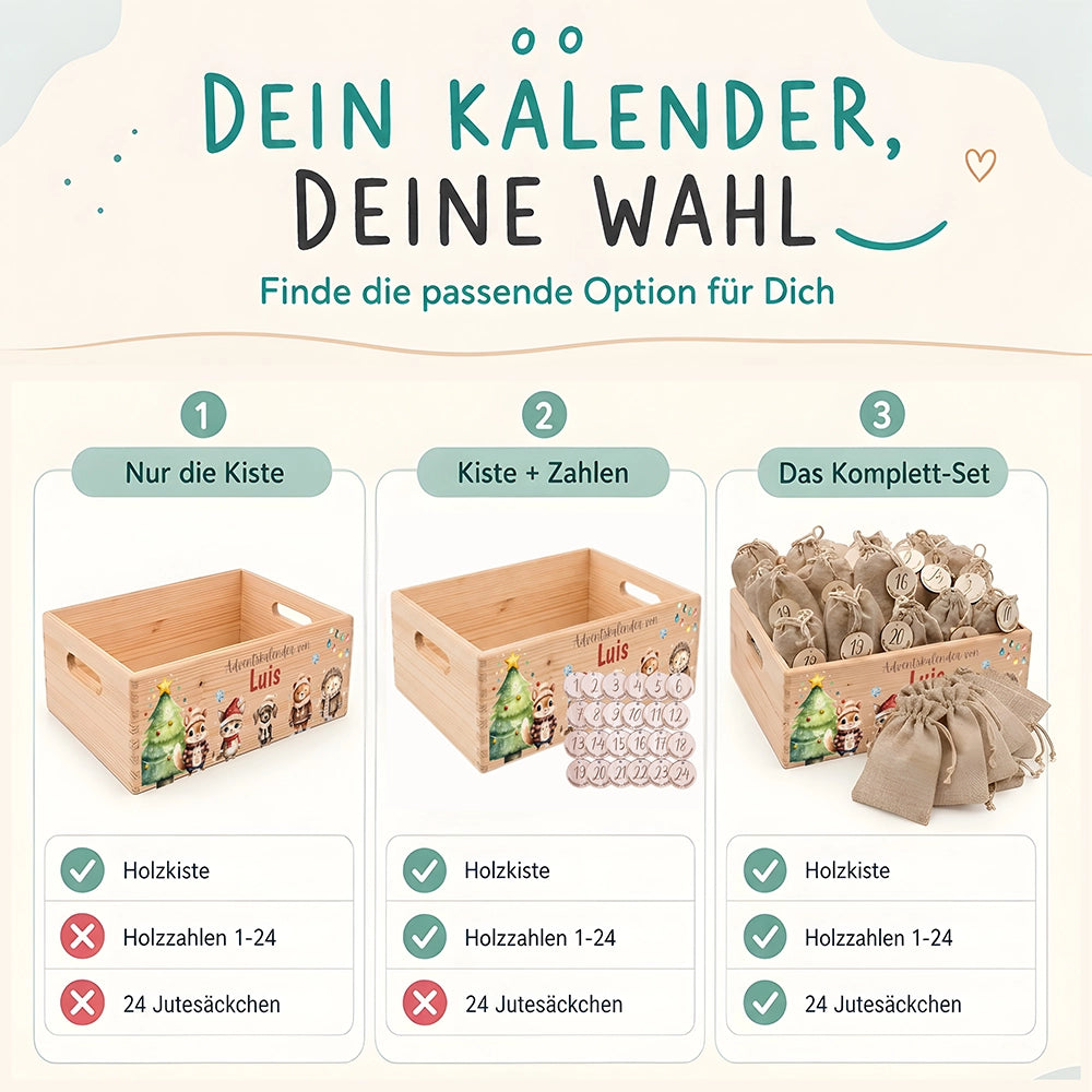 Personalisierter Adventskalender zum Befüllen - Tierfamilie im Winterwald