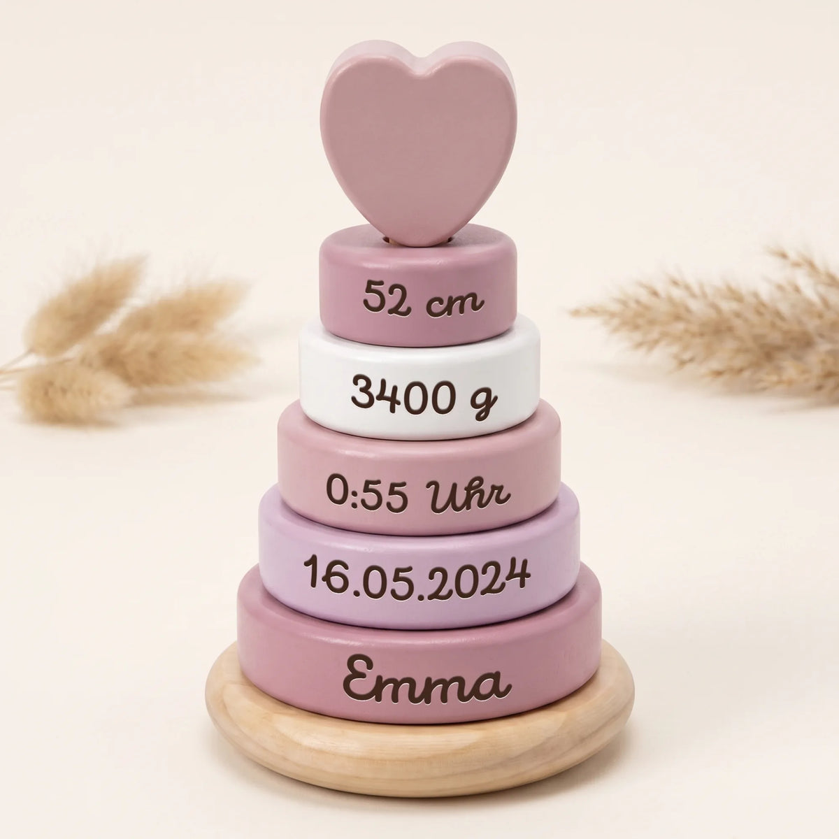 Stapelturm personalisiert in Rosa, alle 7 Teile