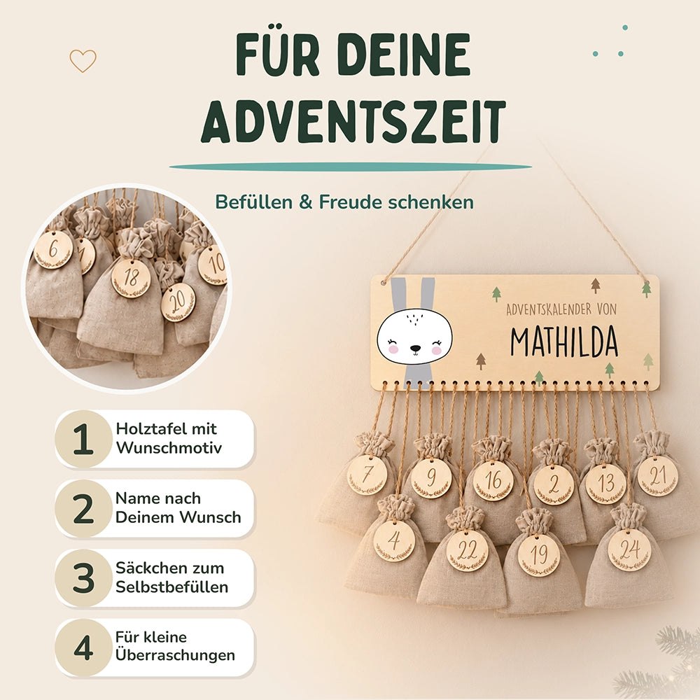 Personalisierbarer Adventskalender farbig - Winterhase