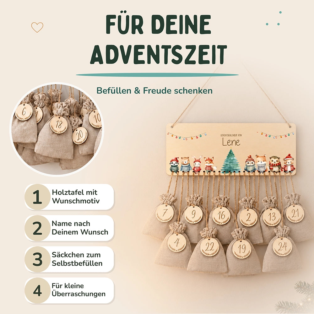 Personalisierbarer Adventskalender farbig - Niedliche Tiere