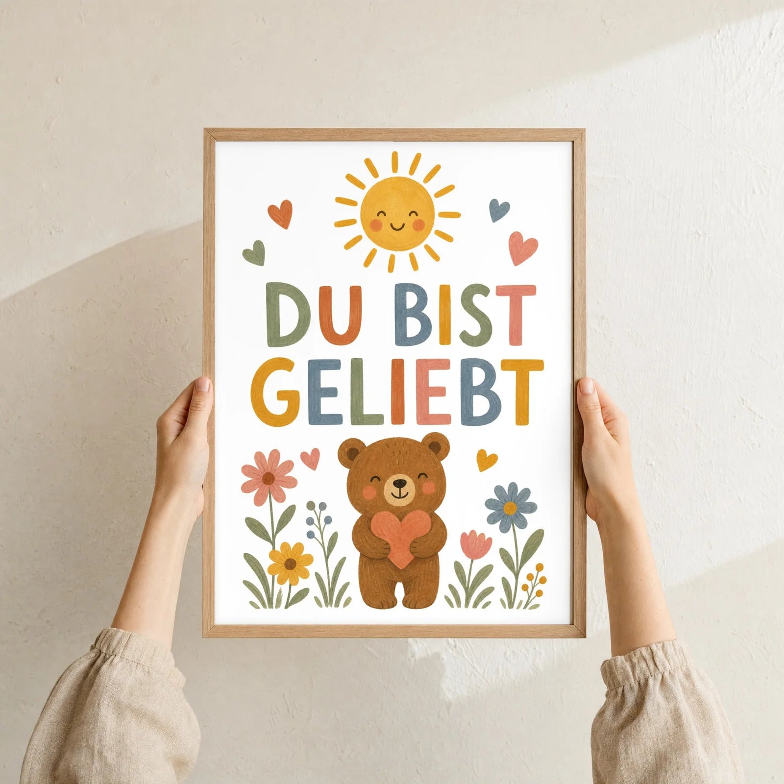 Affirmationsposter Kinderzimmer Bär Du bist geliebt, Format 30 x 40 cm, Rahmen optional