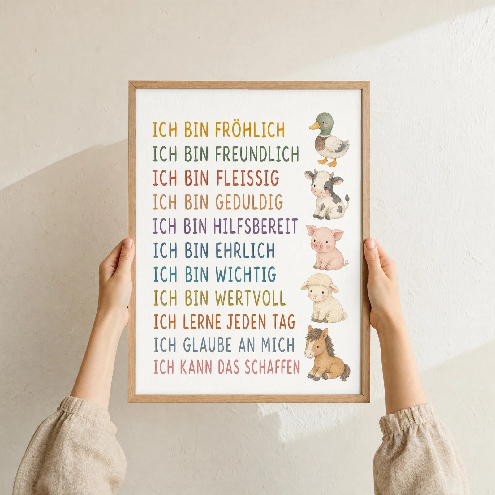 Affirmationsposter Kinderzimmer Bauernhoftiere, Format 30 x 40 cm, Rahmen optional