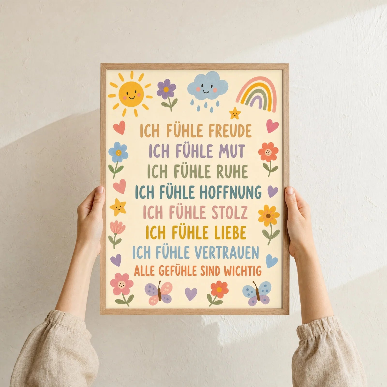 Affirmationsposter Kinderzimmer Blumenwiese Gefühle, Format 30 x 40 cm, Rahmen optional
