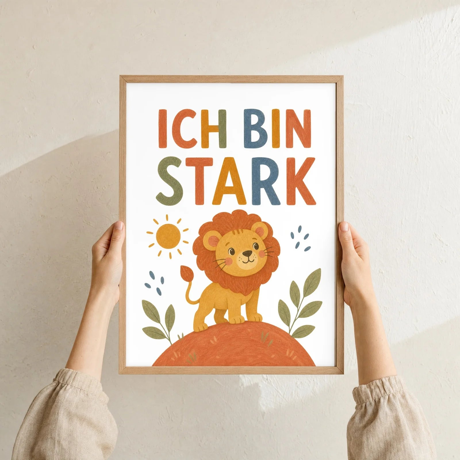 Affirmationsposter Kinderzimmer Löwe Ich bin stark, Format 30 x 40 cm, Rahmen optional