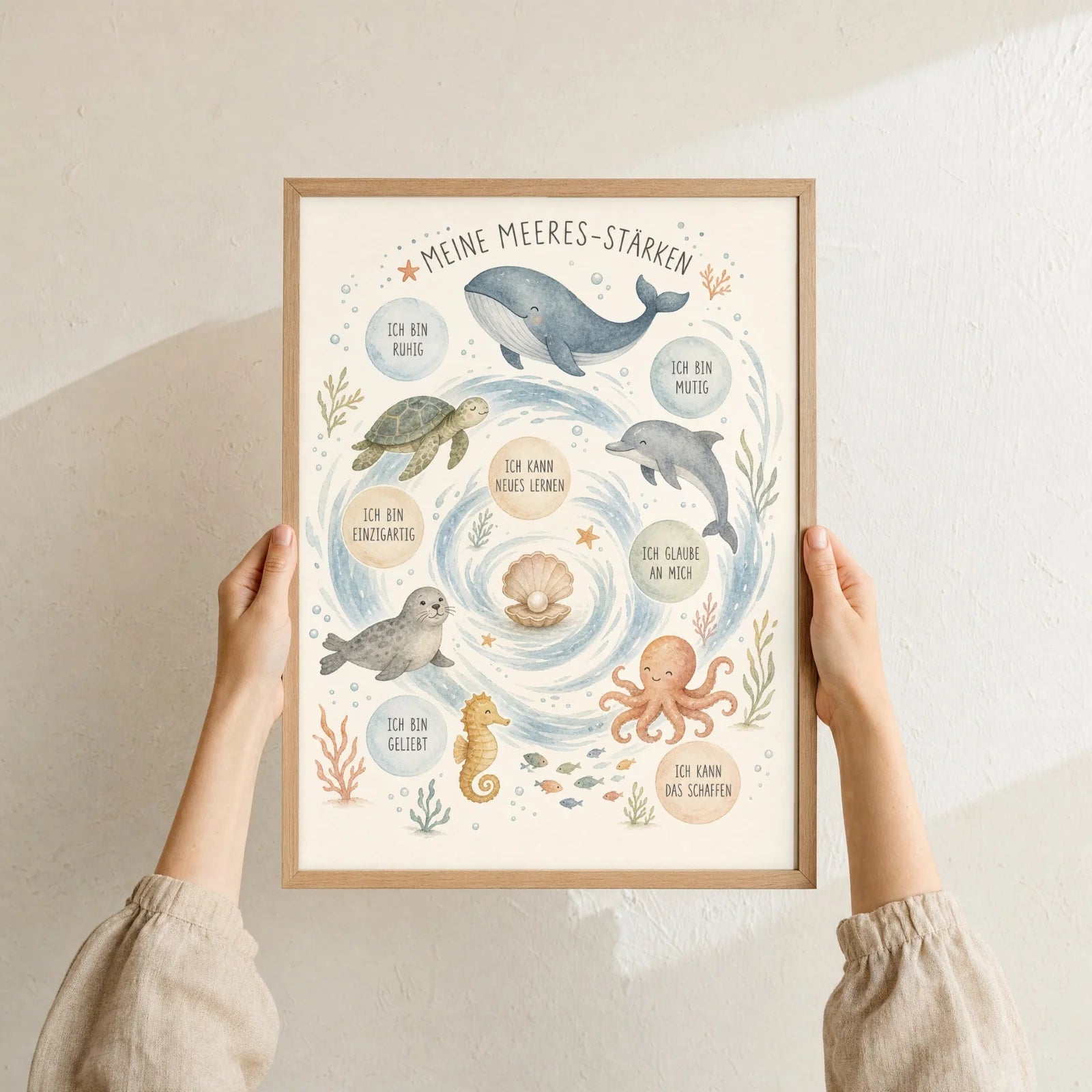 Affirmationsposter Kinderzimmer Meeres-Stärken, Format 30 x 40 cm, Rahmen optional