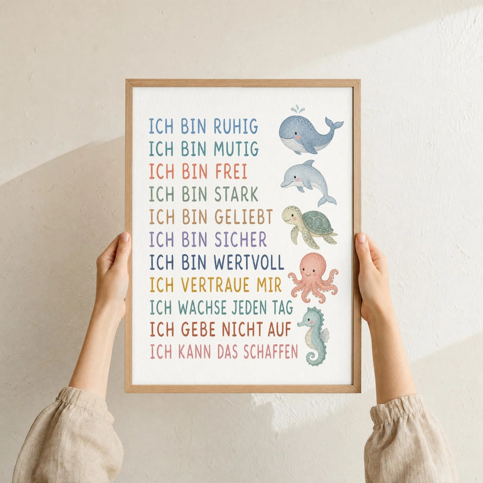 Affirmationsposter Kinderzimmer Meerestiere, Format 30 x 40 cm, Rahmen optional
