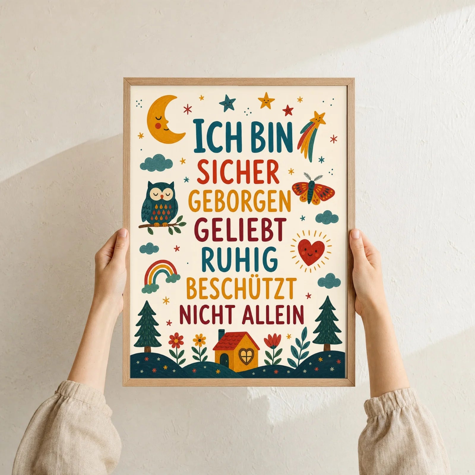 Affirmationsposter Kinderzimmer Nachthimmel Ich bin sicher, Format 30 x 40 cm, Rahmen optional