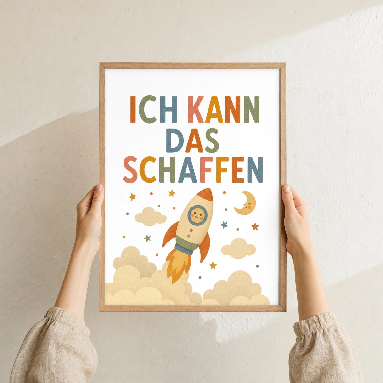 Affirmationsposter Kinderzimmer Rakete Ich kann das schaffen, Format 30 x 40 cm, Rahmen optional
