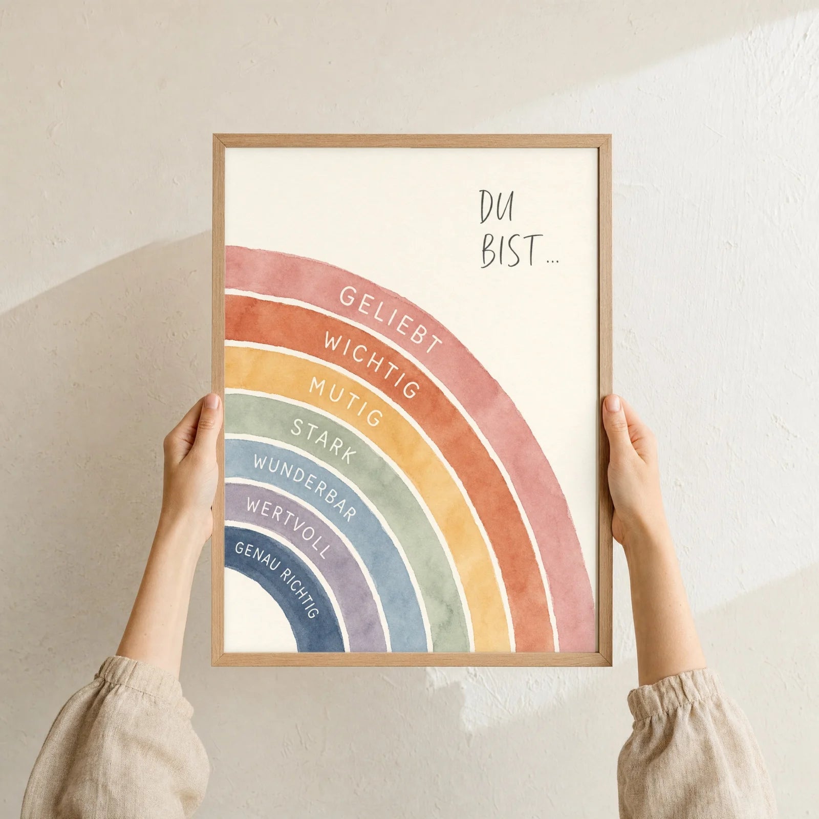 Affirmationsposter Kinderzimmer Regenbogen Du bist, Format 30 x 40 cm, Rahmen optional