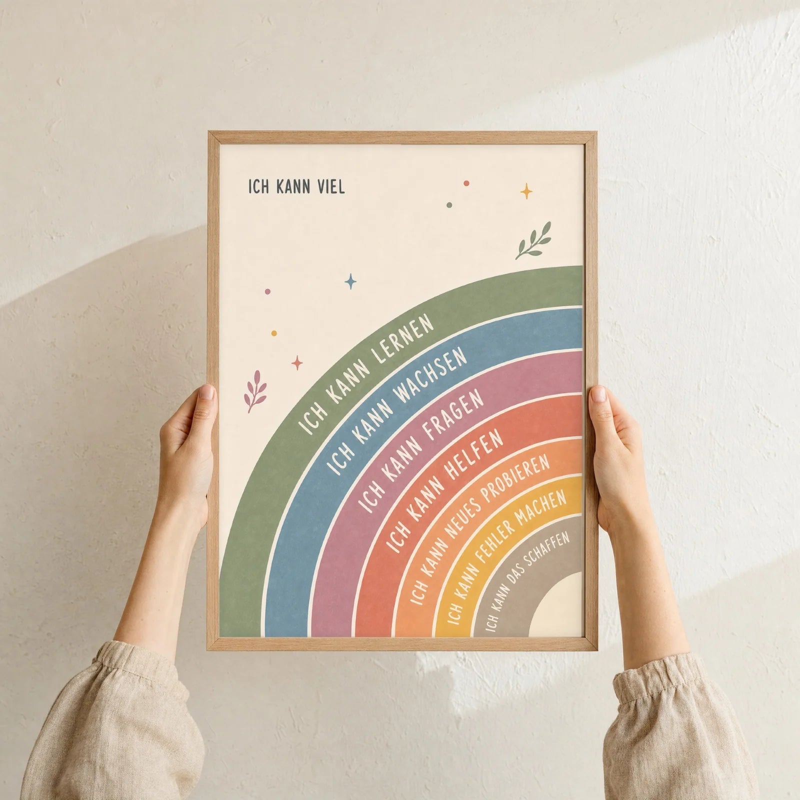 Affirmationsposter Kinderzimmer Regenbogen Ich kann viel, Format 30 x 40 cm, Rahmen optional