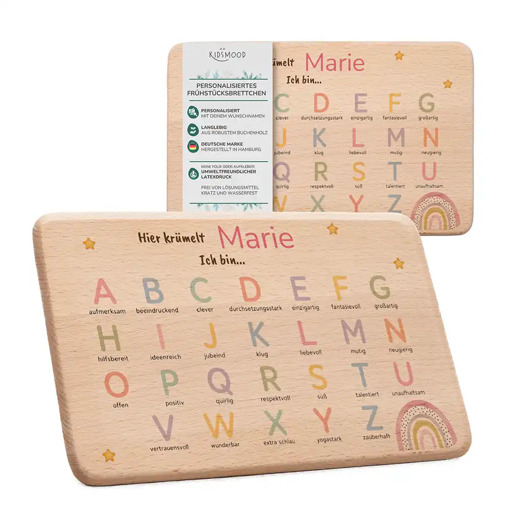 ABC Brettchen Kinder personalisiert Sterne & Regenbogen – Maritim-Lifestyle 2