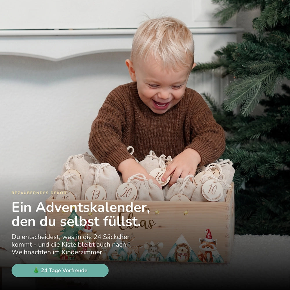Adventskalender zum Befüllen "Bär und Weihnachtsbaum" personalisiert