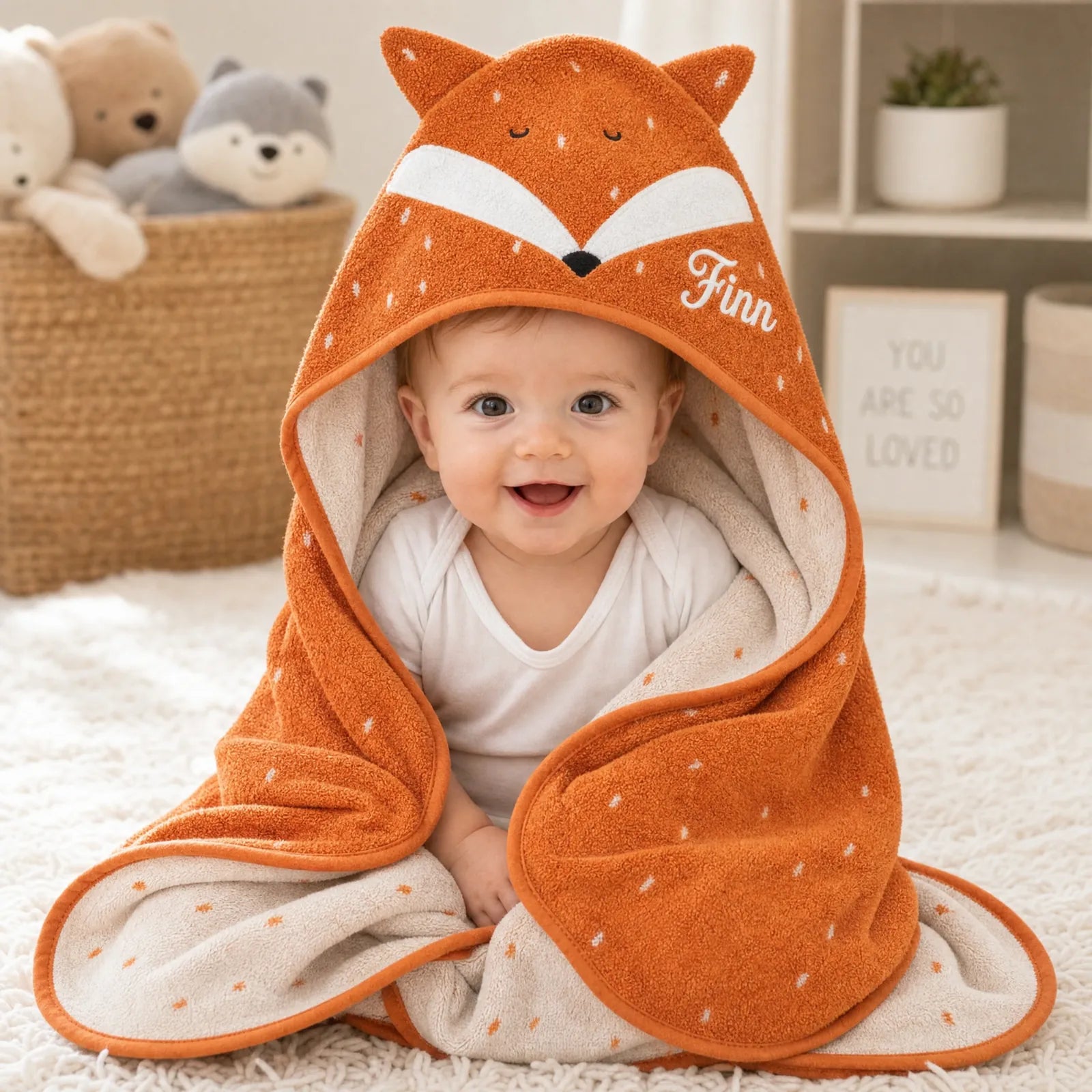 Trixie Kapuzenhandtuch Baby Fuchs, mit gesticktem Wunschnamen