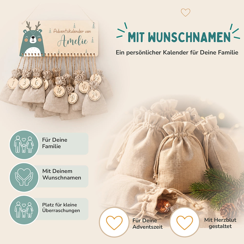 Personalisierbarer Adventskalender farbig - Rentier