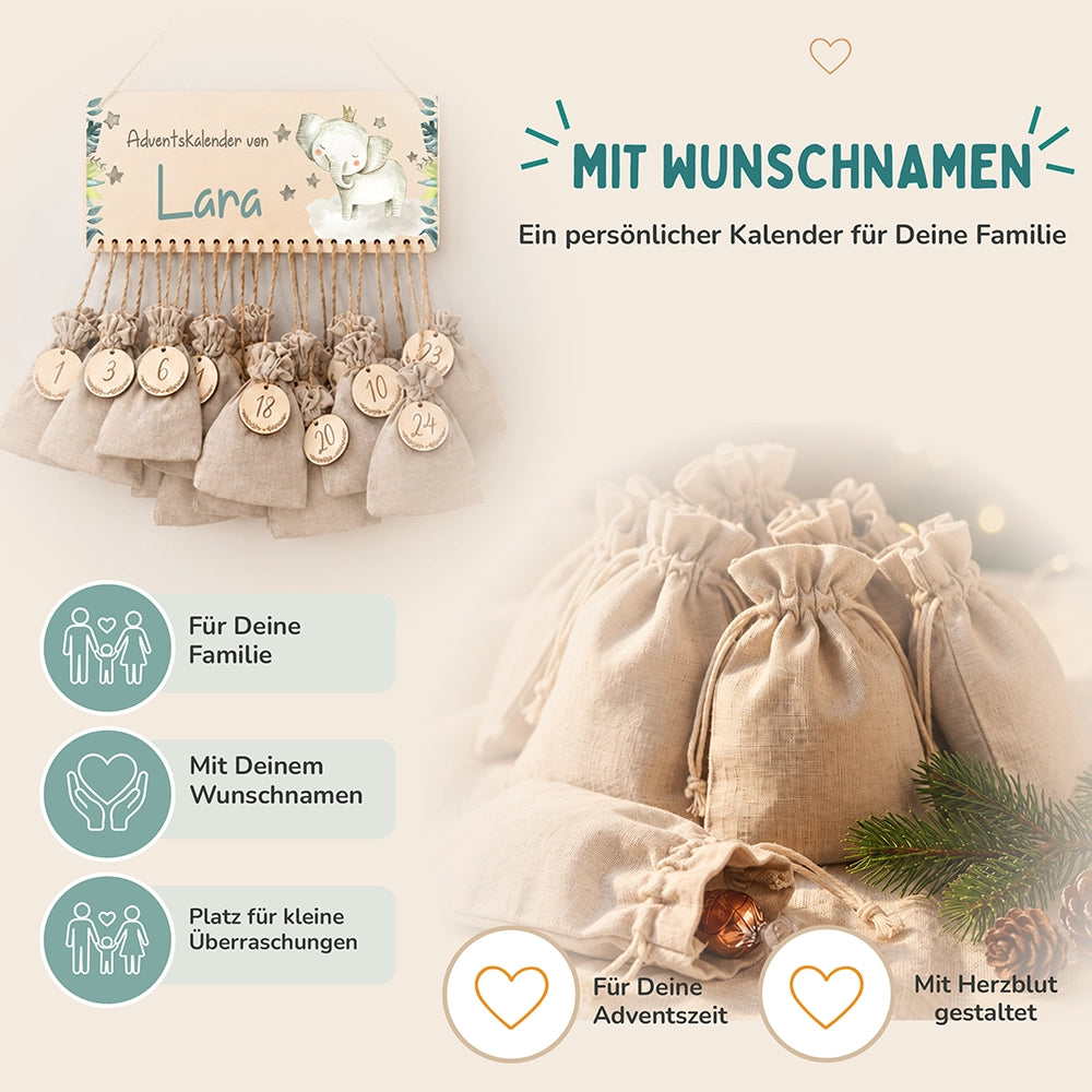 Personalisierbarer Adventskalender farbig - Elefant
