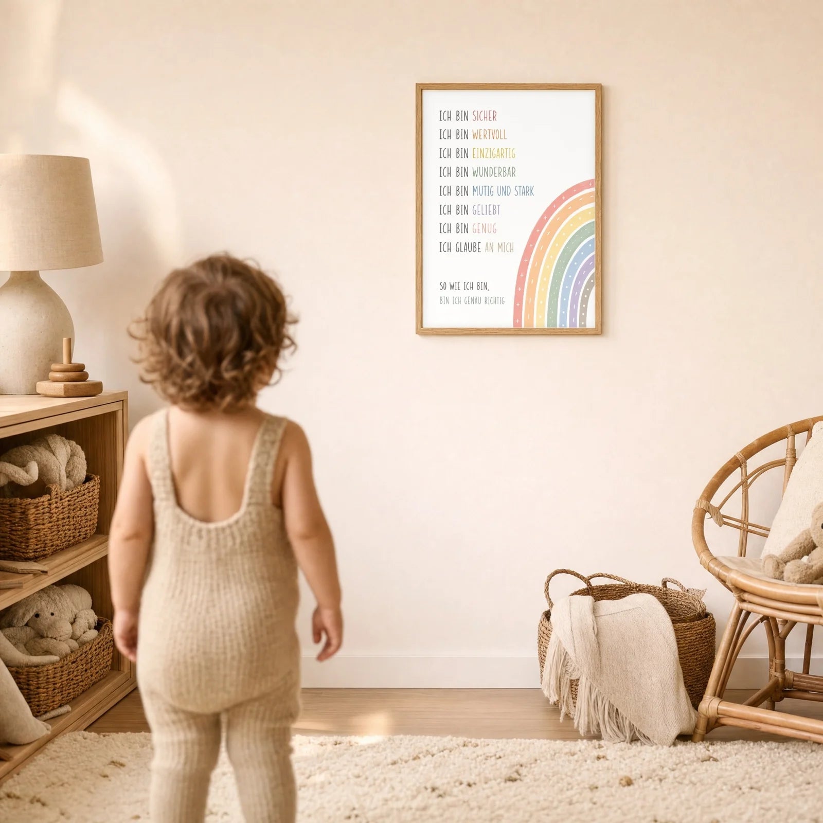 Affirmationsposter Kinderzimmer Minimal Ich bin, im Detail auf 300 g Papier